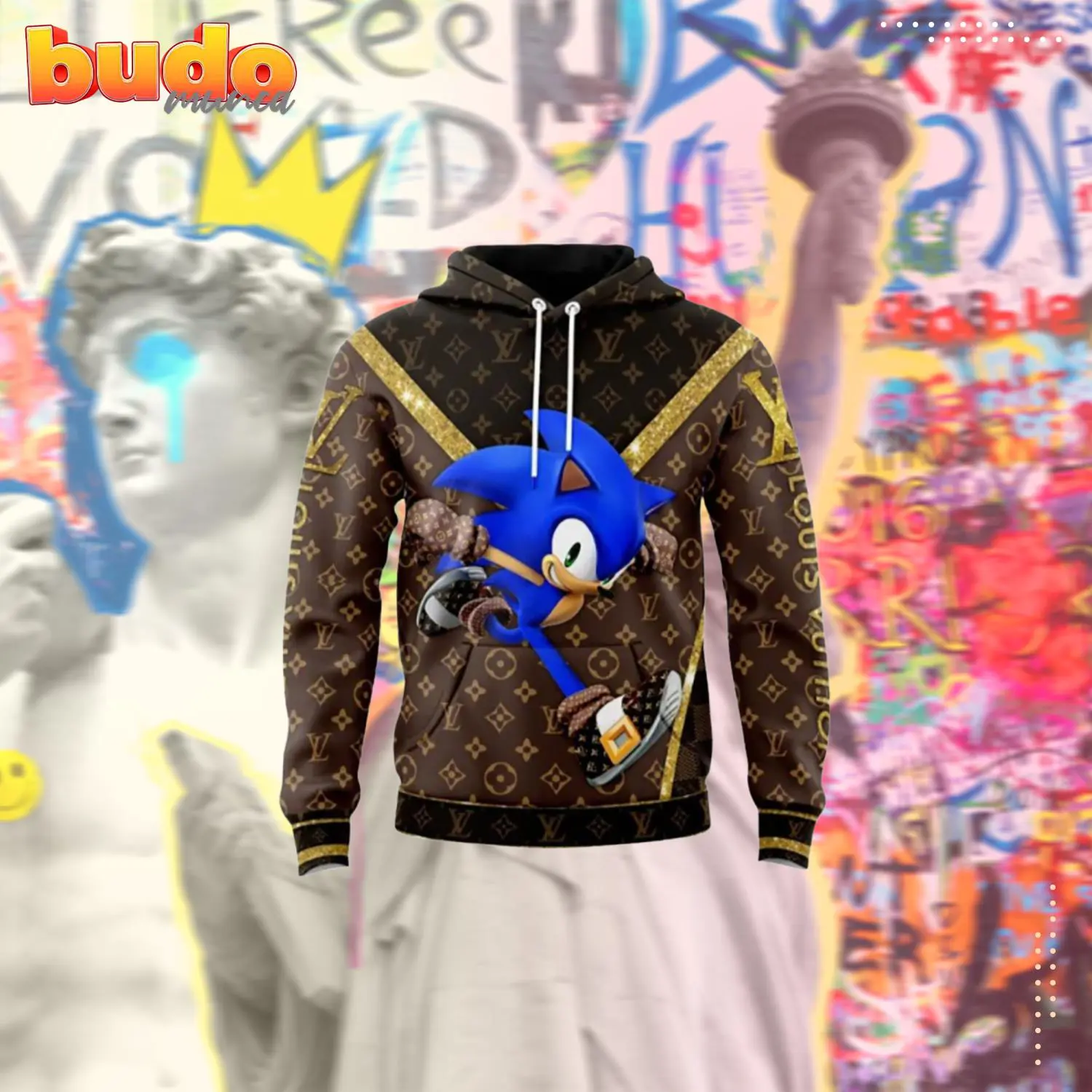 Louis vuitton sonic runing brown unisex hoodie outfit for men women luxury brand clothing special gift - hot new